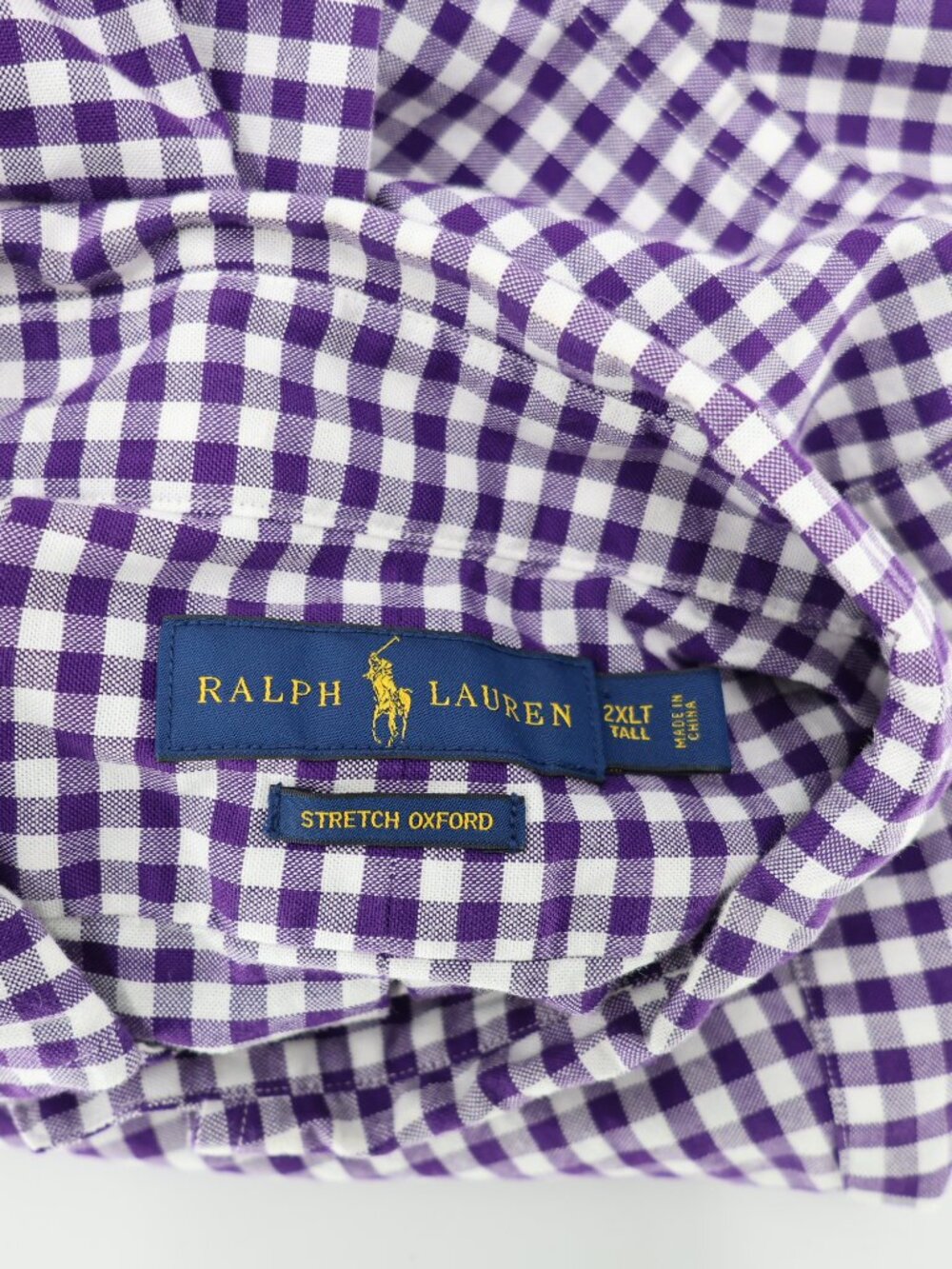 Ralph Lauren Shirt Mens 2XLT Stretch Oxford Check Long Sleeve Flesh pony purple - Picture 9 of 13